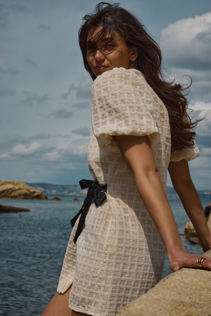 Dress Tosca guipure lace checks ecru