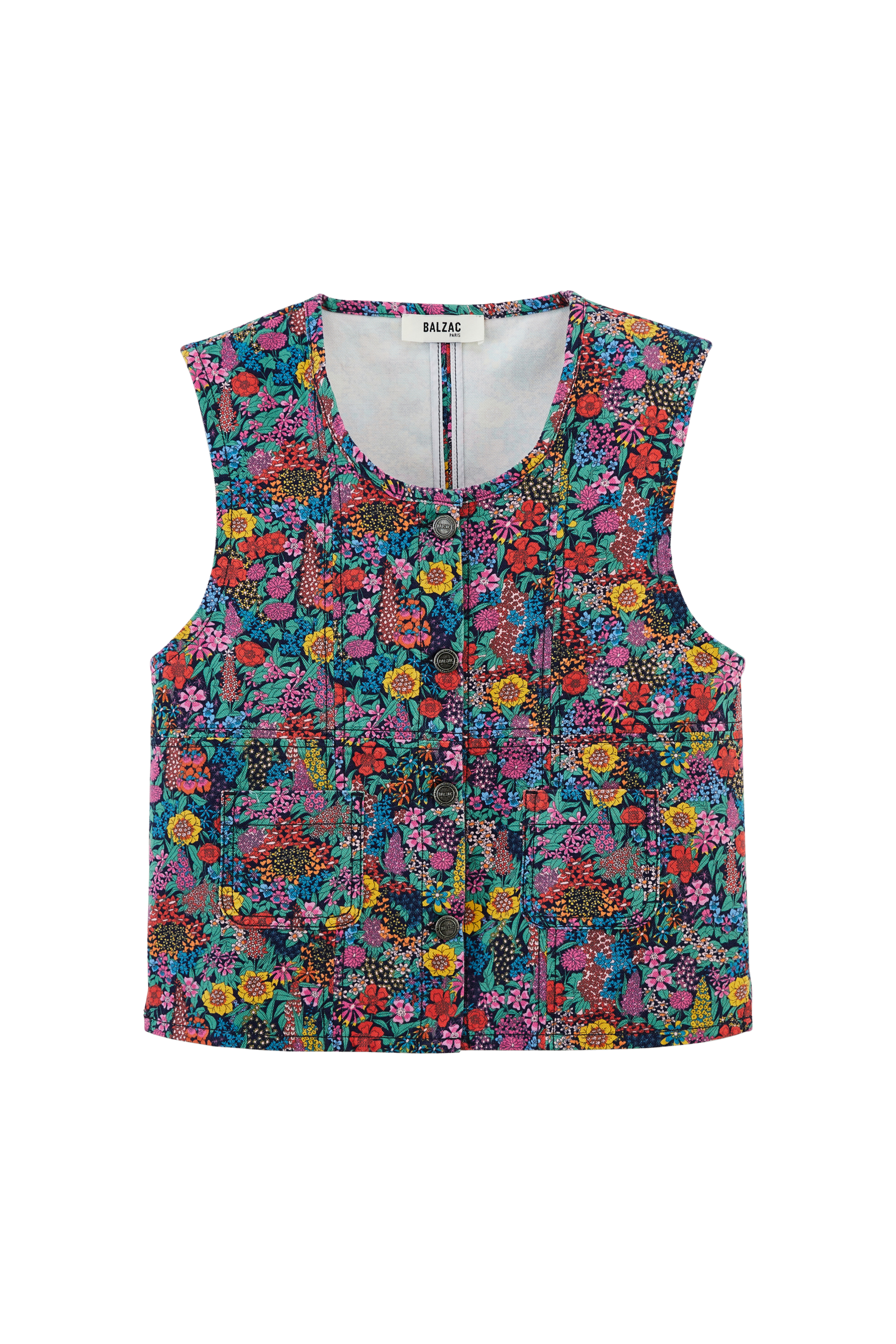 Vest Mike in fabric Liberty purple, yellow and pink