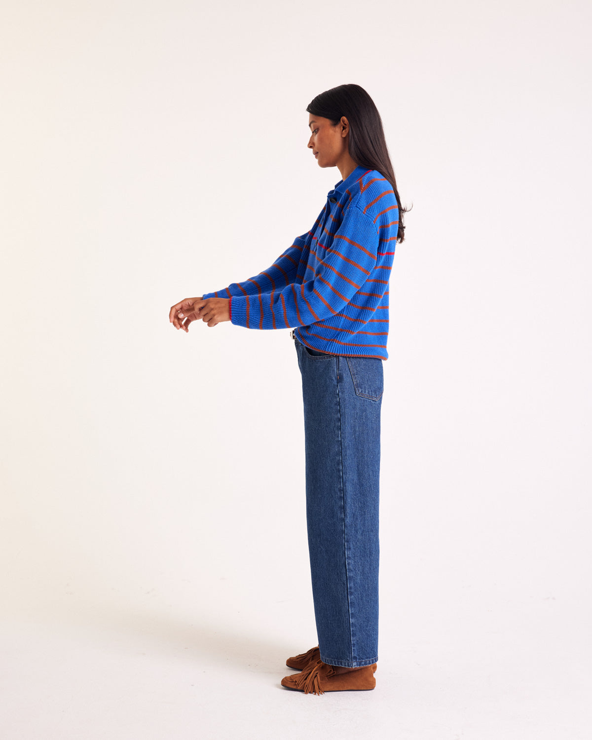 Pull Gustave rayures bleu, cannelle et rouge