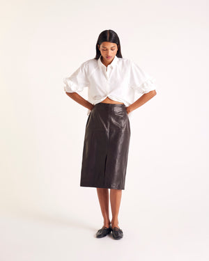 Quitterie chocolate leather skirt