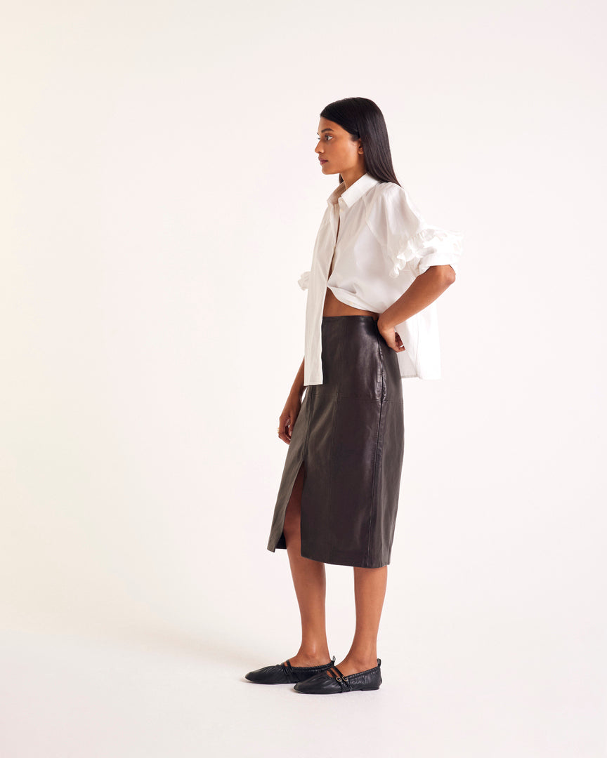 Skirt Quitterie leather chocolate