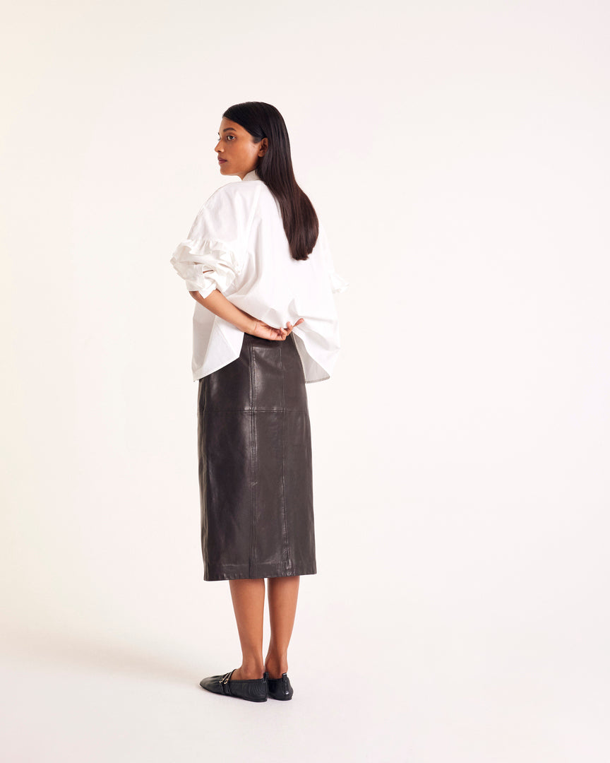 Quitterie chocolate leather skirt