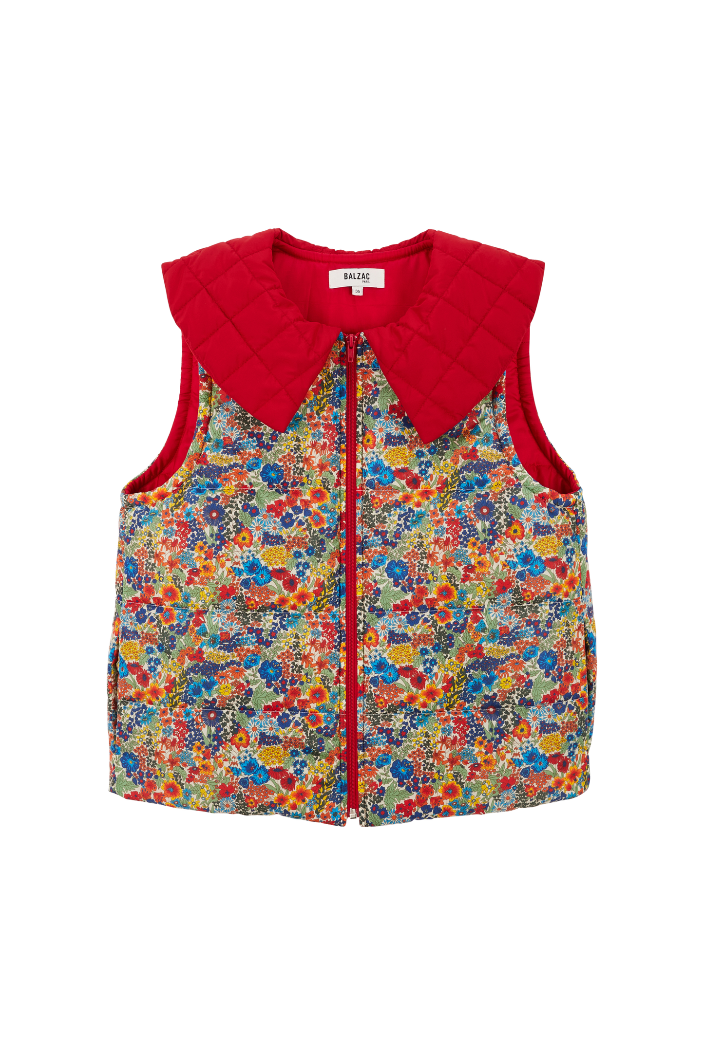 Red Cali jacket and blue and yellow Liberty fabric