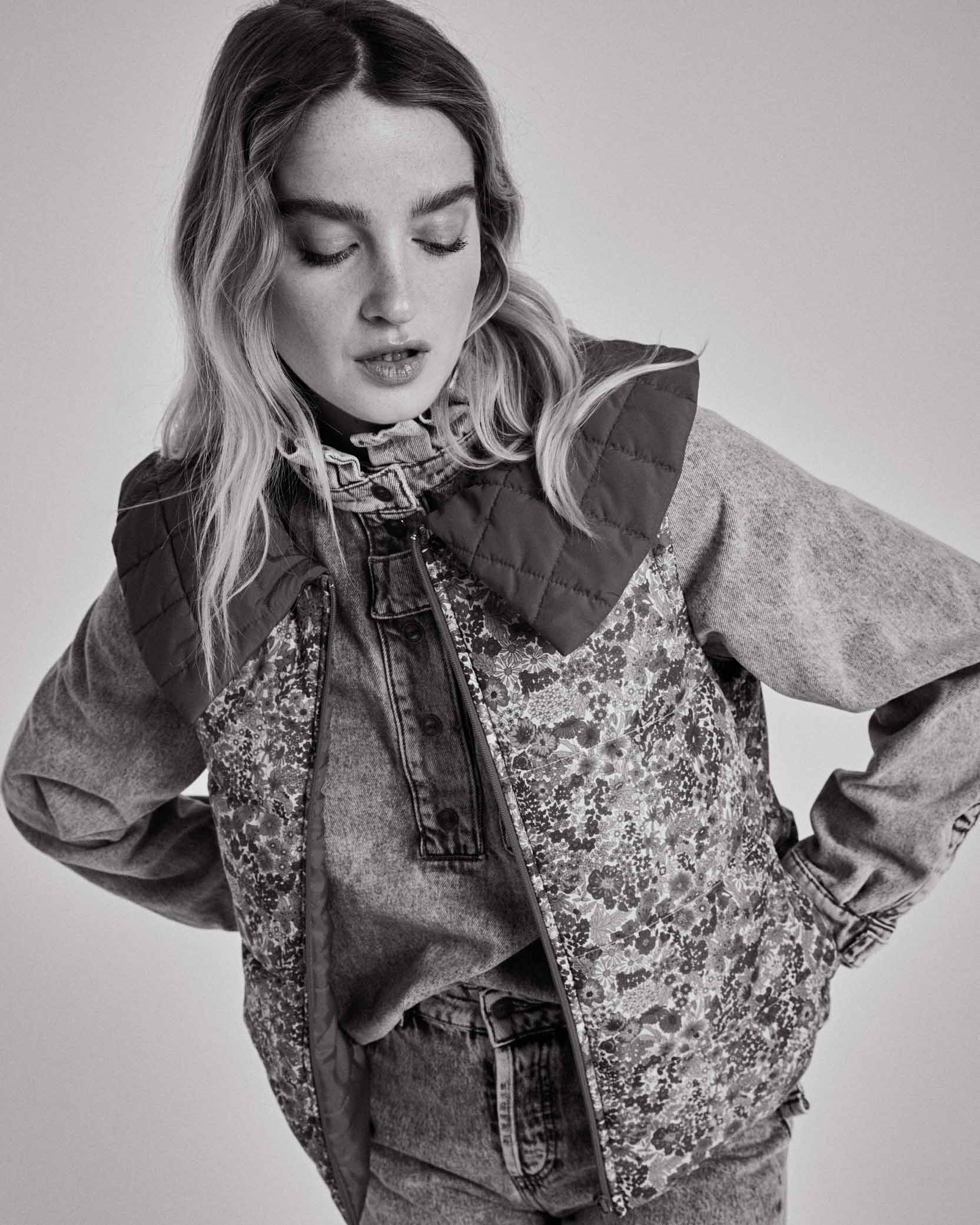 Jacket Cali red and in fabric Liberty blue and yellow