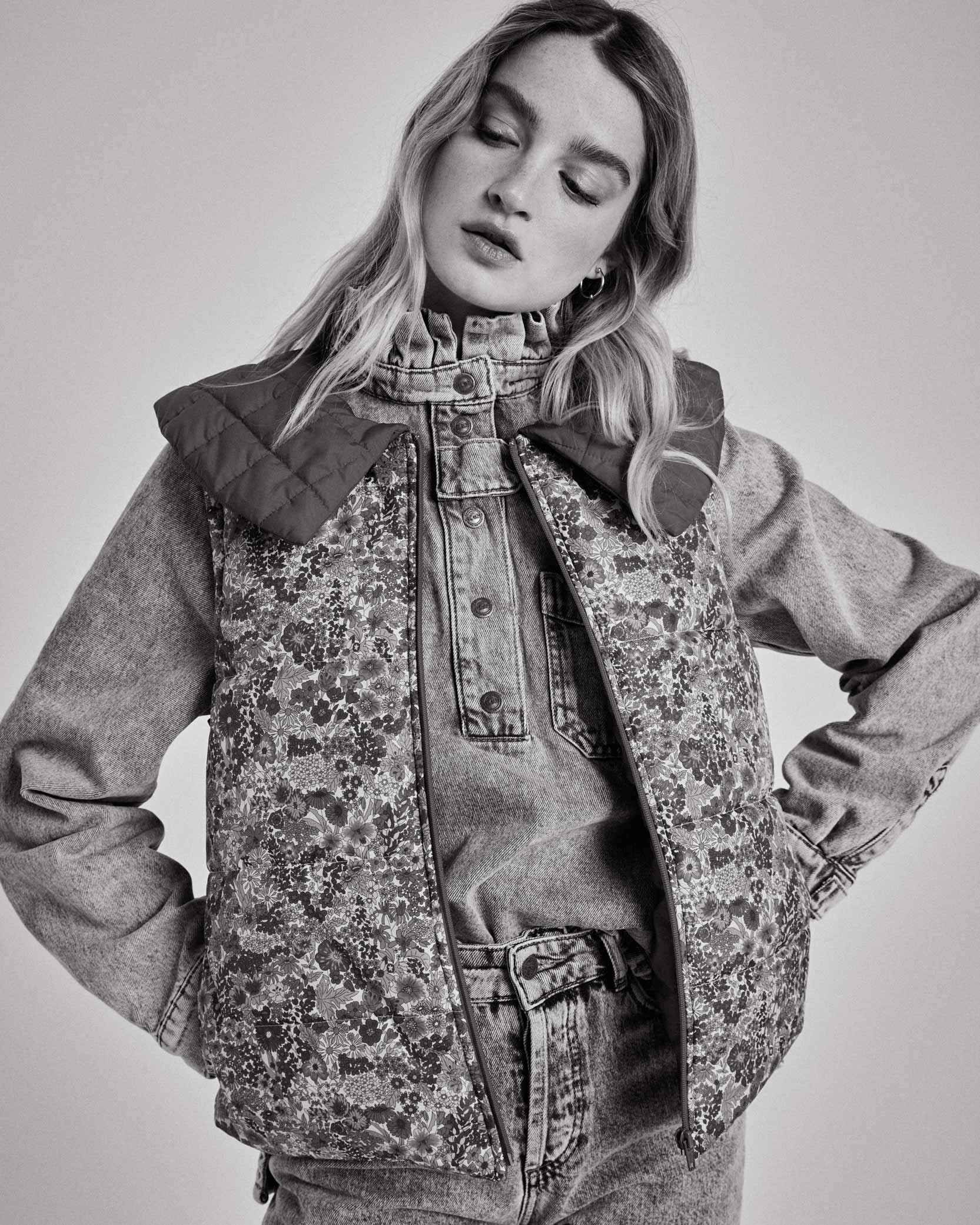 Jacket Cali red and in fabric Liberty blue and yellow