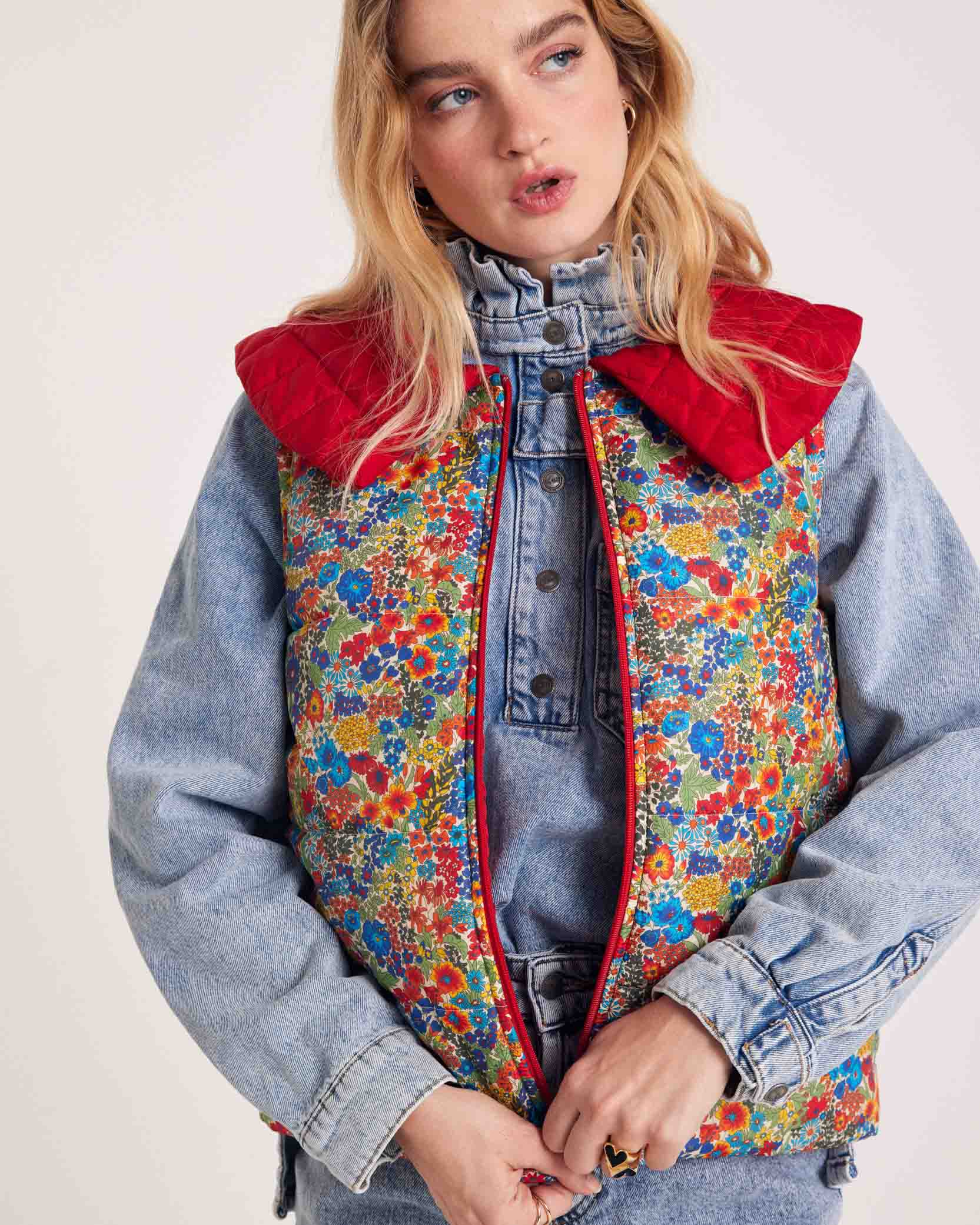 Jacket Cali red and in fabric Liberty blue and yellow