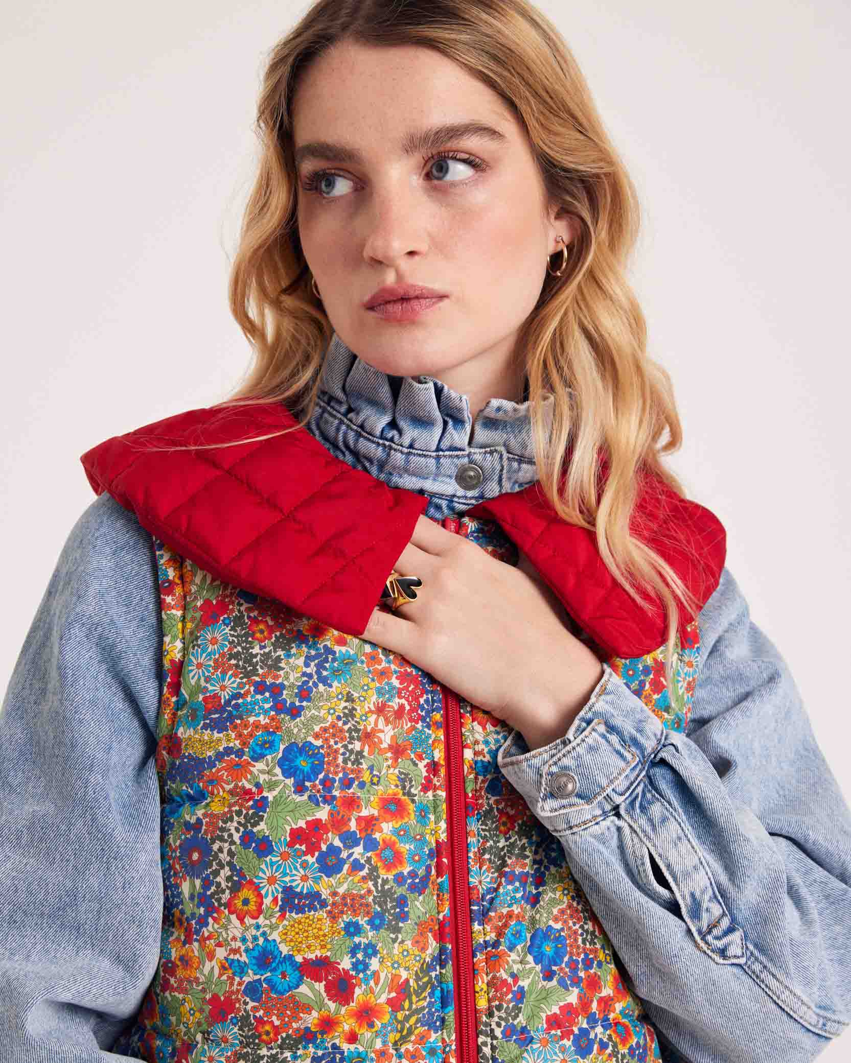 Jacket Cali red and in fabric Liberty blue and yellow