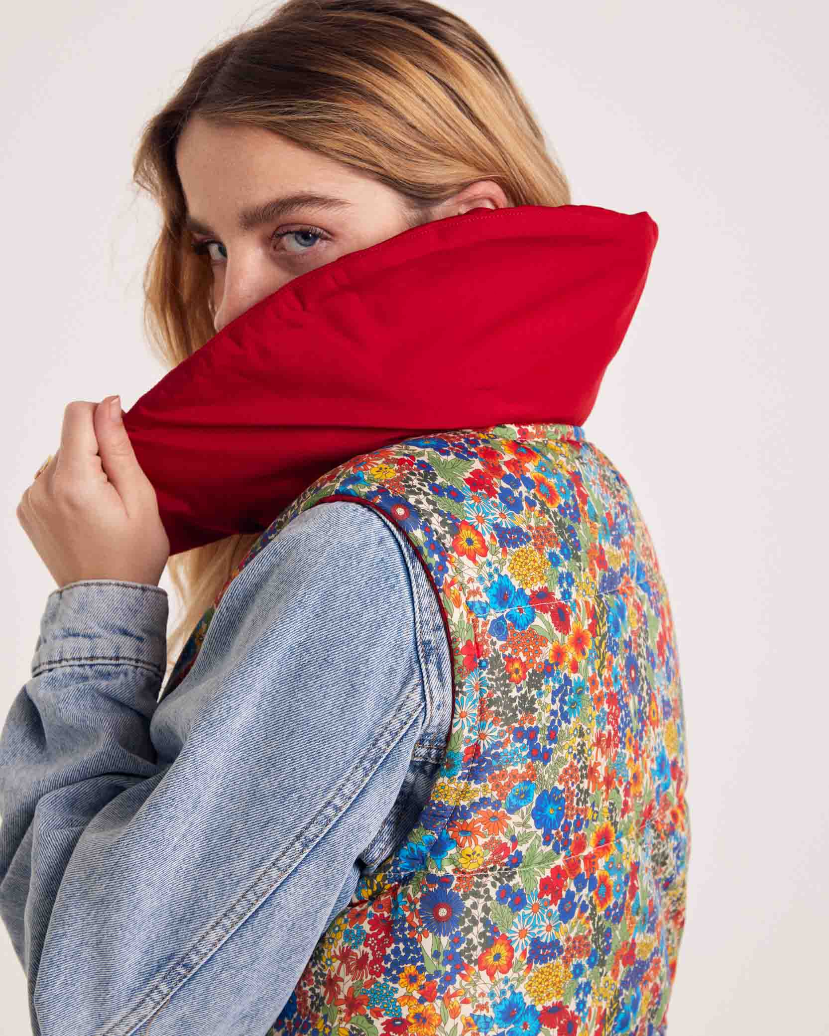 Jacket Cali red and in fabric Liberty blue and yellow