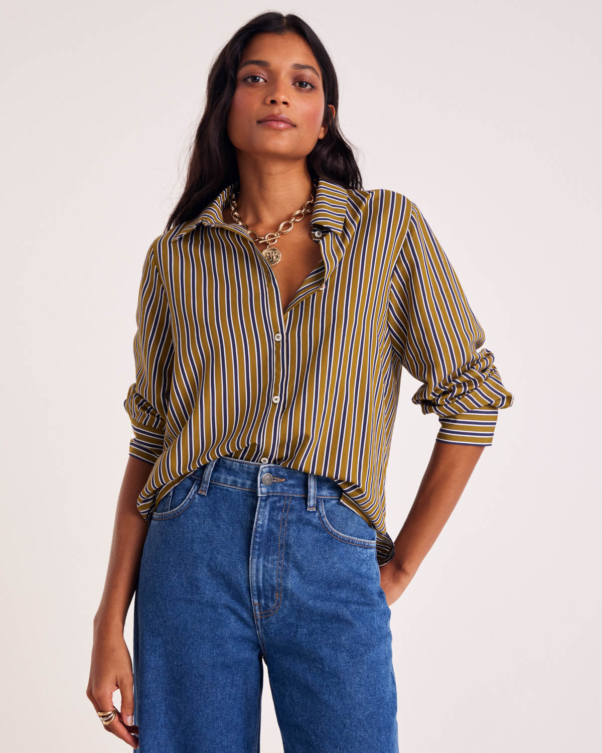 Shirt Liseron stripes navy and khaki