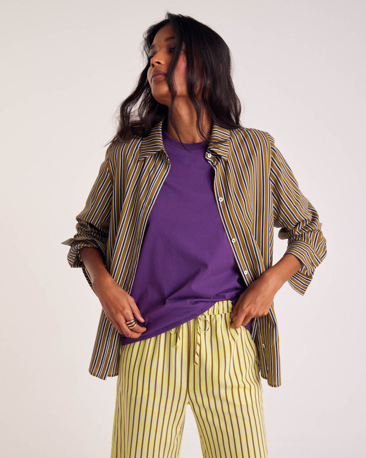 Shirt Liseron stripes navy and khaki