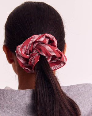 XL Poppy and White Stripe Billy Scrunchie
