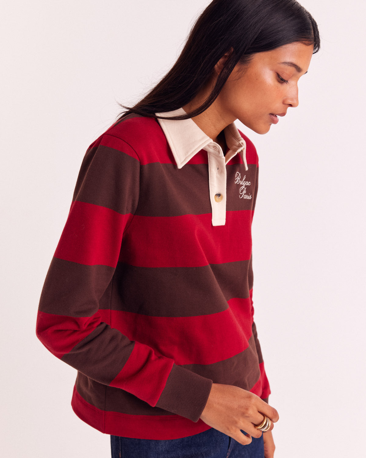 Sweat-shirt Charles rayures rouge et marron