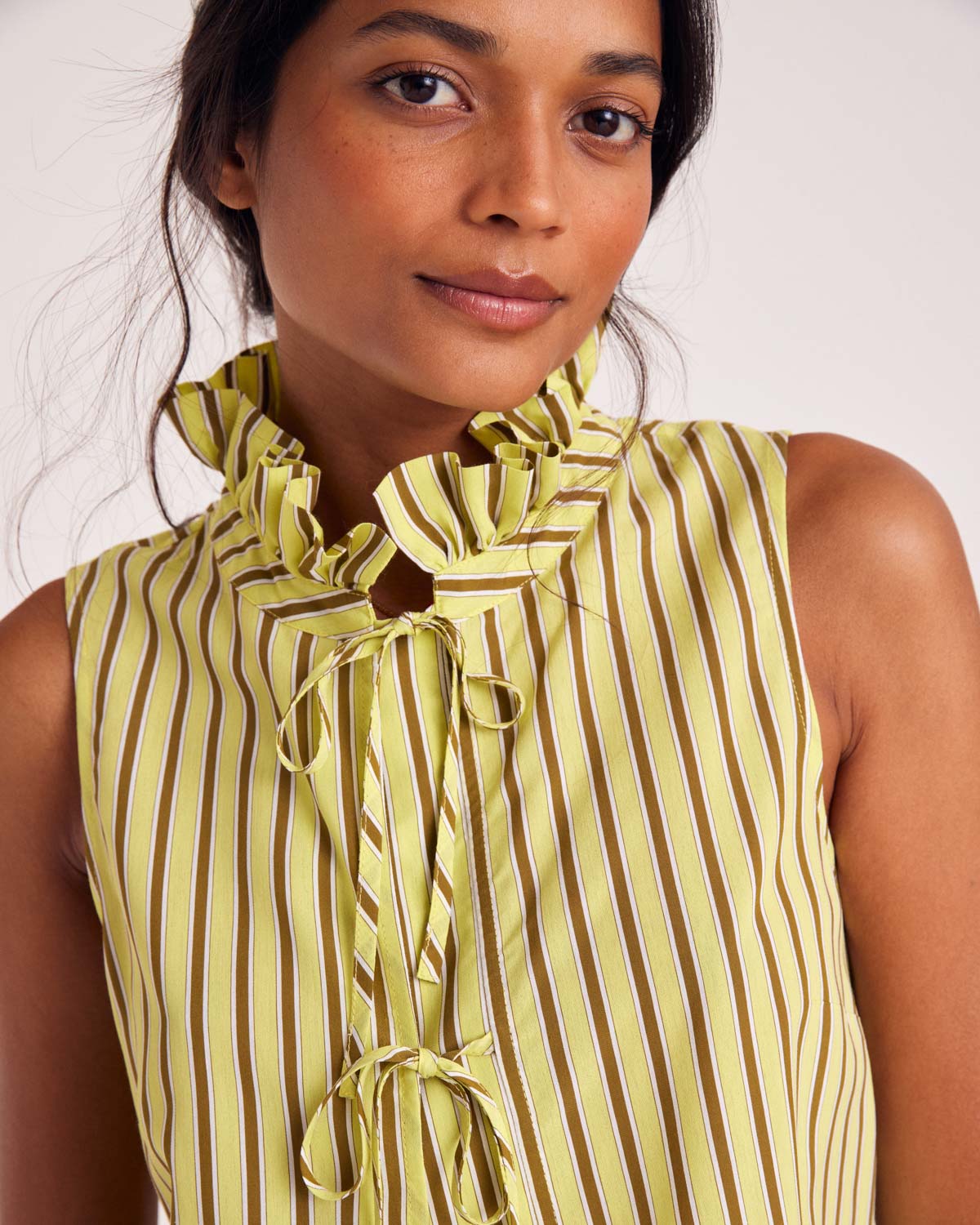 Top Gersende yellow and khaki stripes