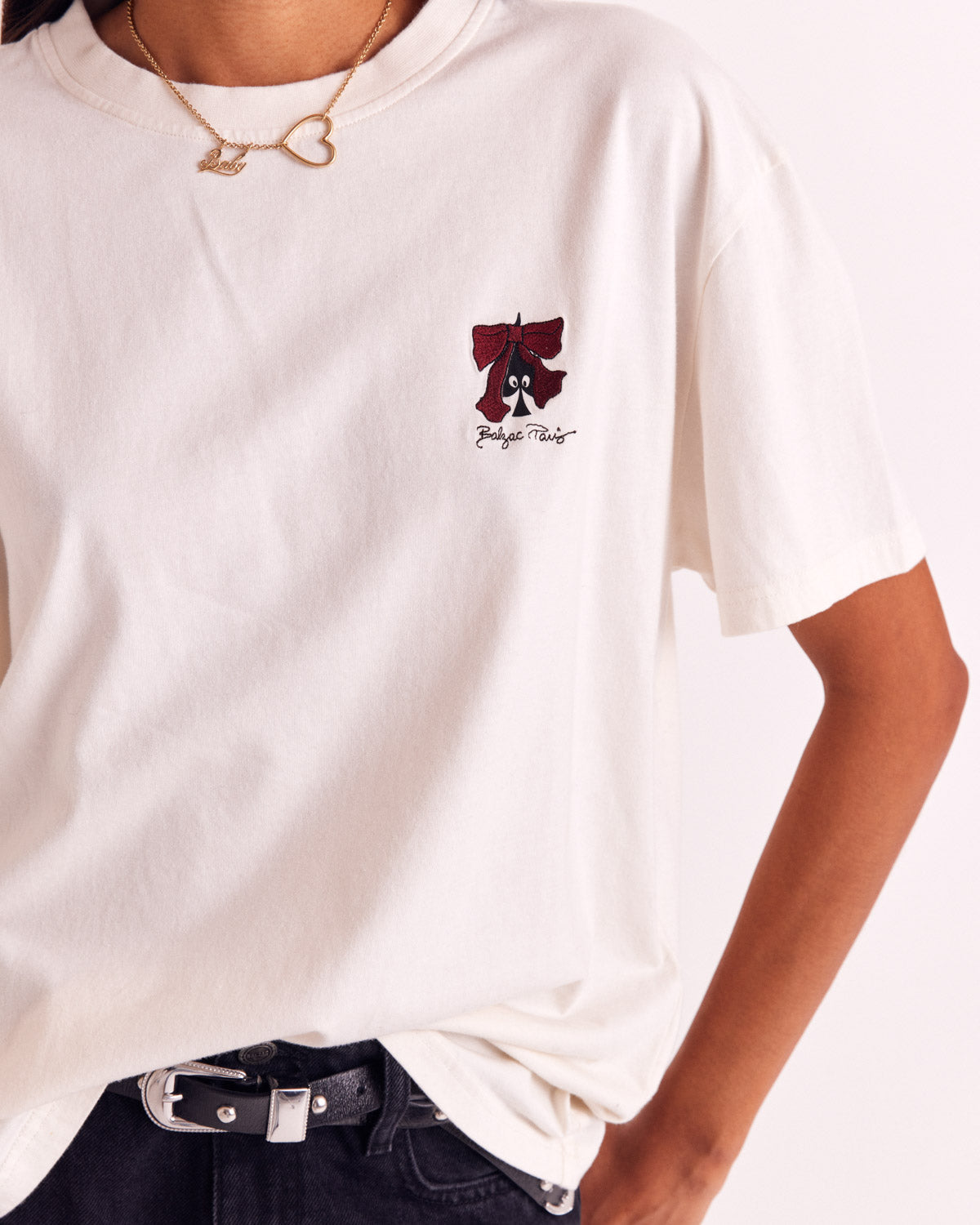 Tee-shirt Baptiste écru pique et noeud brodé