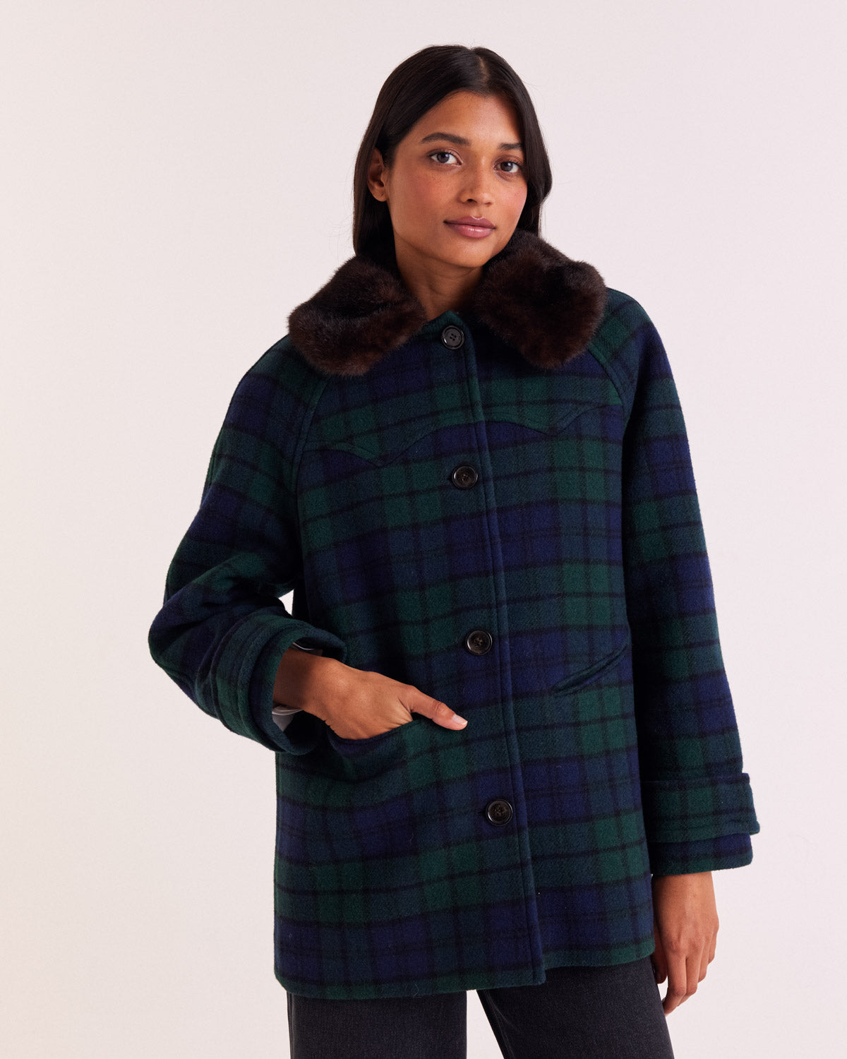 Coat Trixie tartan blue and green