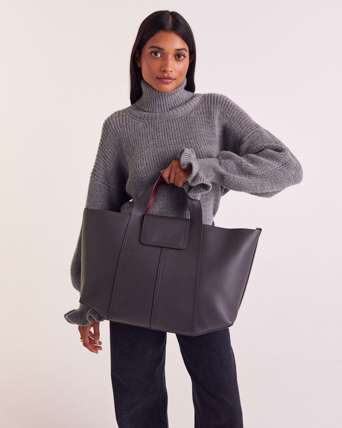 Esteban tote bag in anthracite grey and wine lees - Balzac Paris