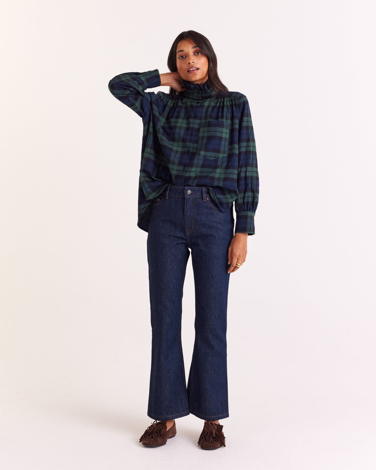 Chemise Léonor tartan bleu et vert