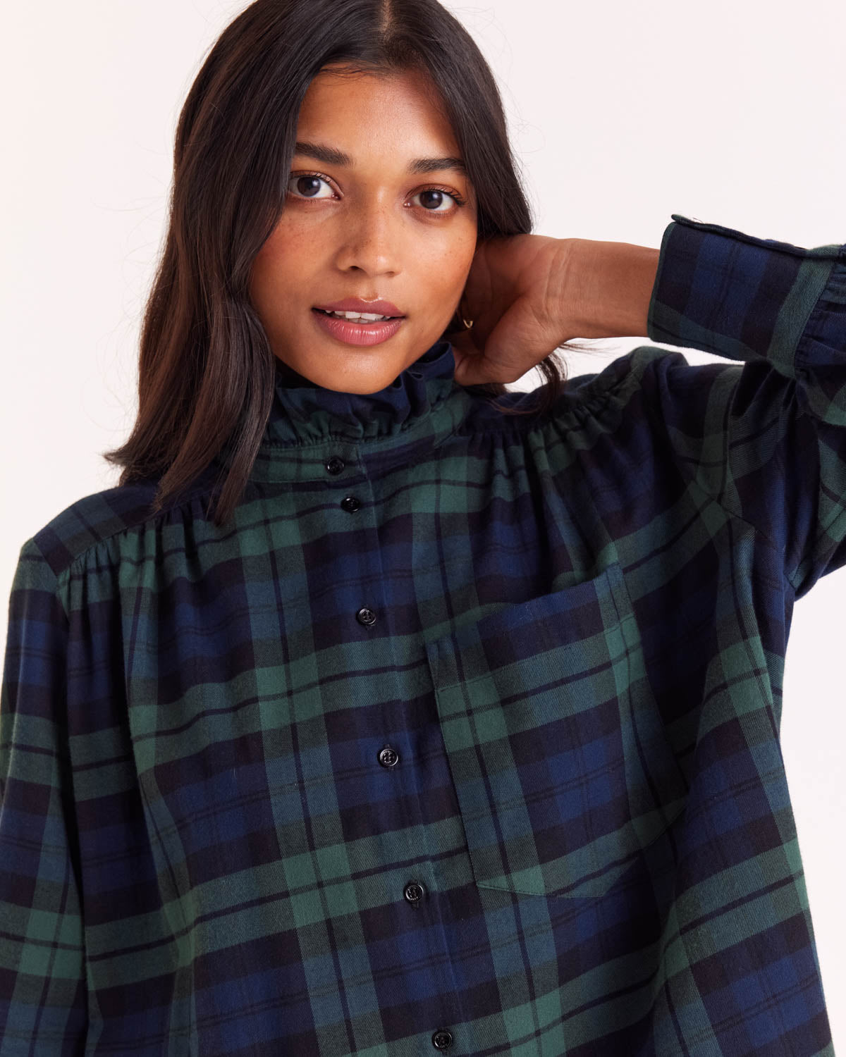 Chemise Léonor tartan bleu et vert