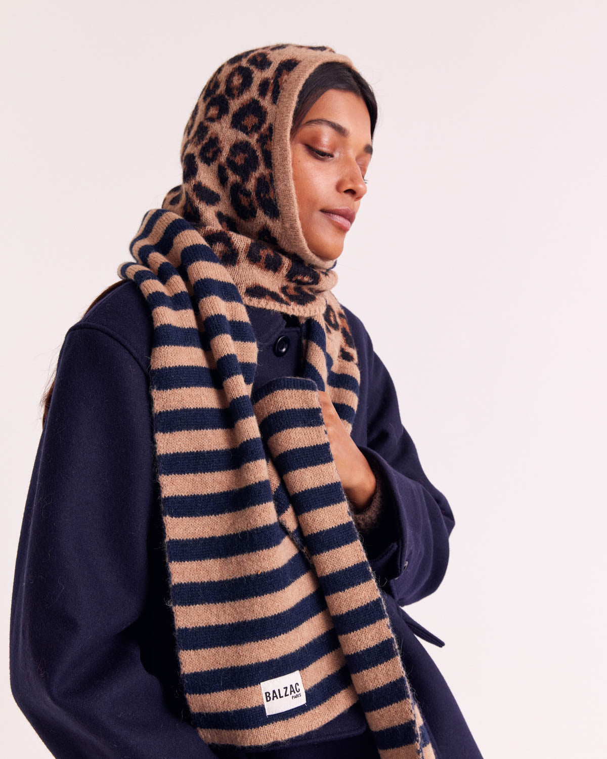 Cagoule Gigi rayure bleu et léopard