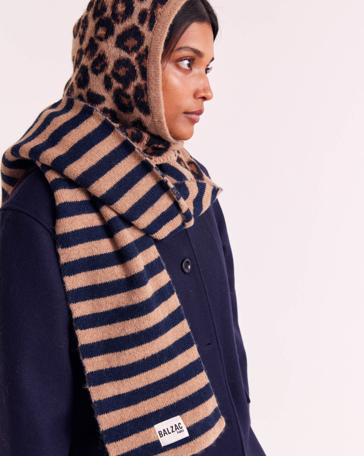 Cagoule Gigi rayure bleu et léopard