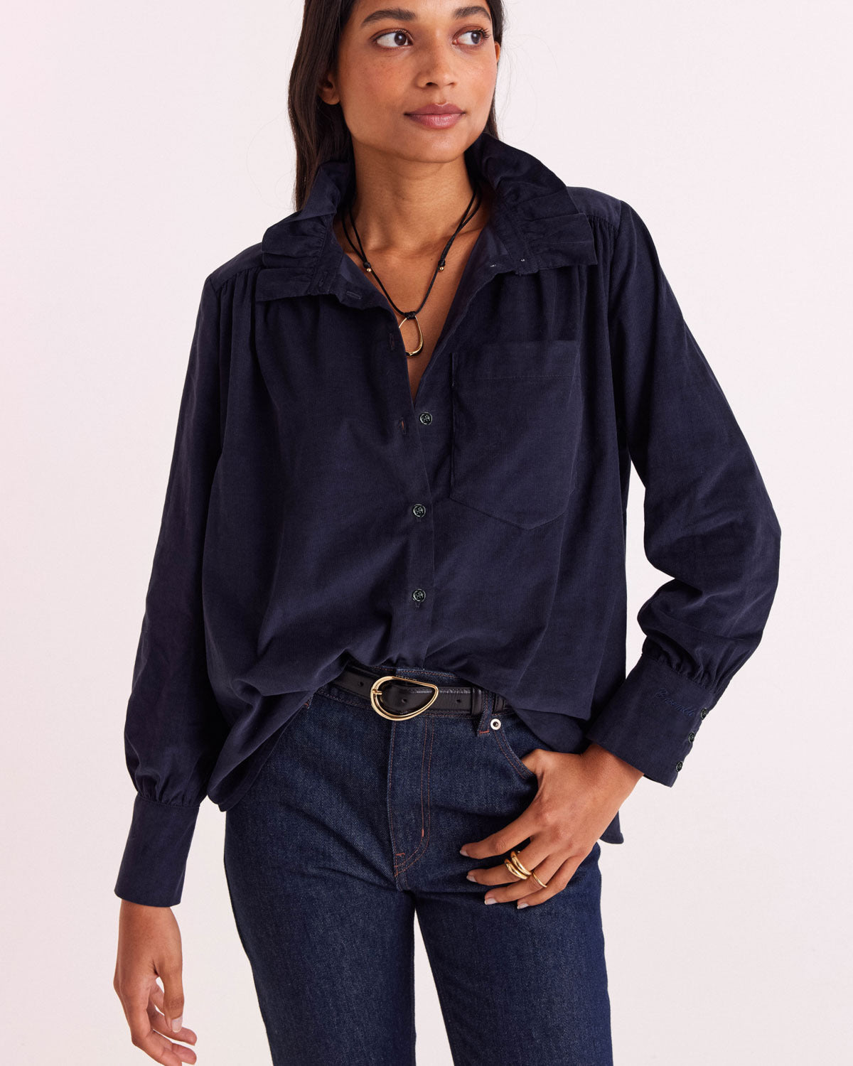 Chemise Leonor velours bleu marine