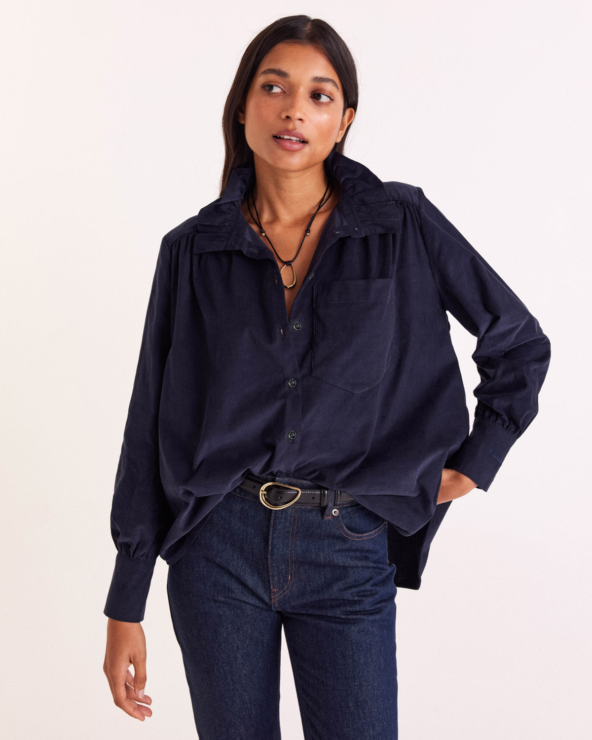 Leonor navy blue velvet shirt - Balzac Paris Leonor navy blue velvet shirt - Balzac Paris