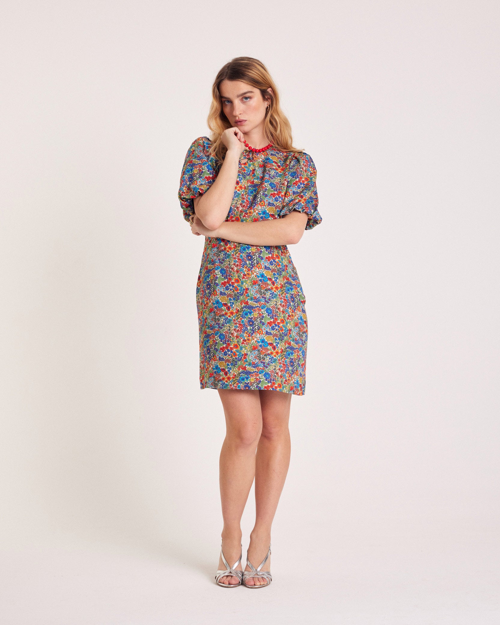 Dress Charlotte in fabric Liberty blue and yellow