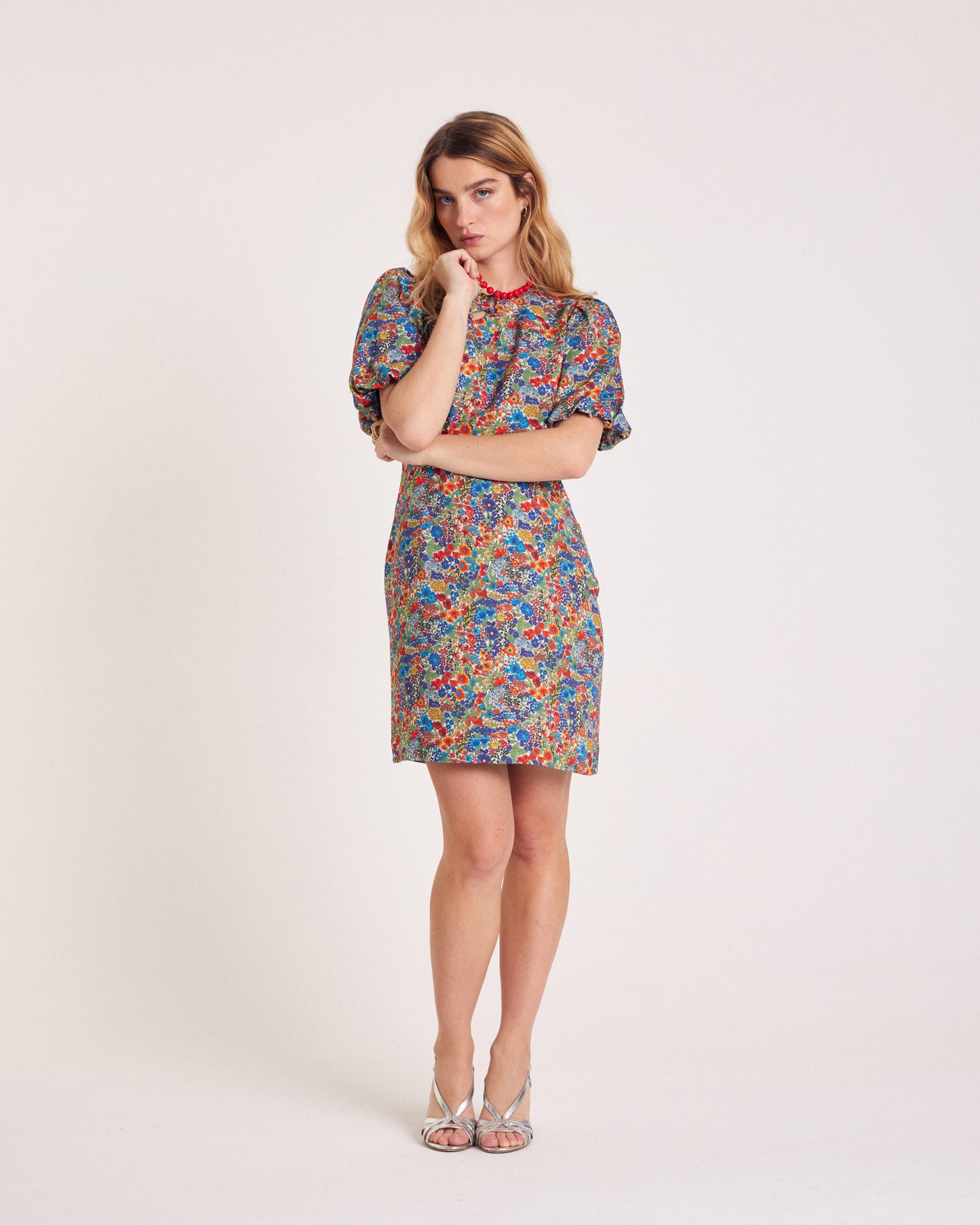 Robe Charlotte en tissu Liberty bleu et jaune