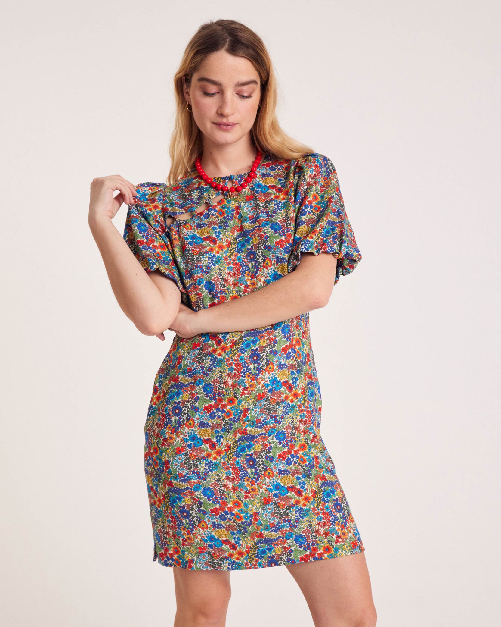 Dress Charlotte in fabric Liberty blue and yellow