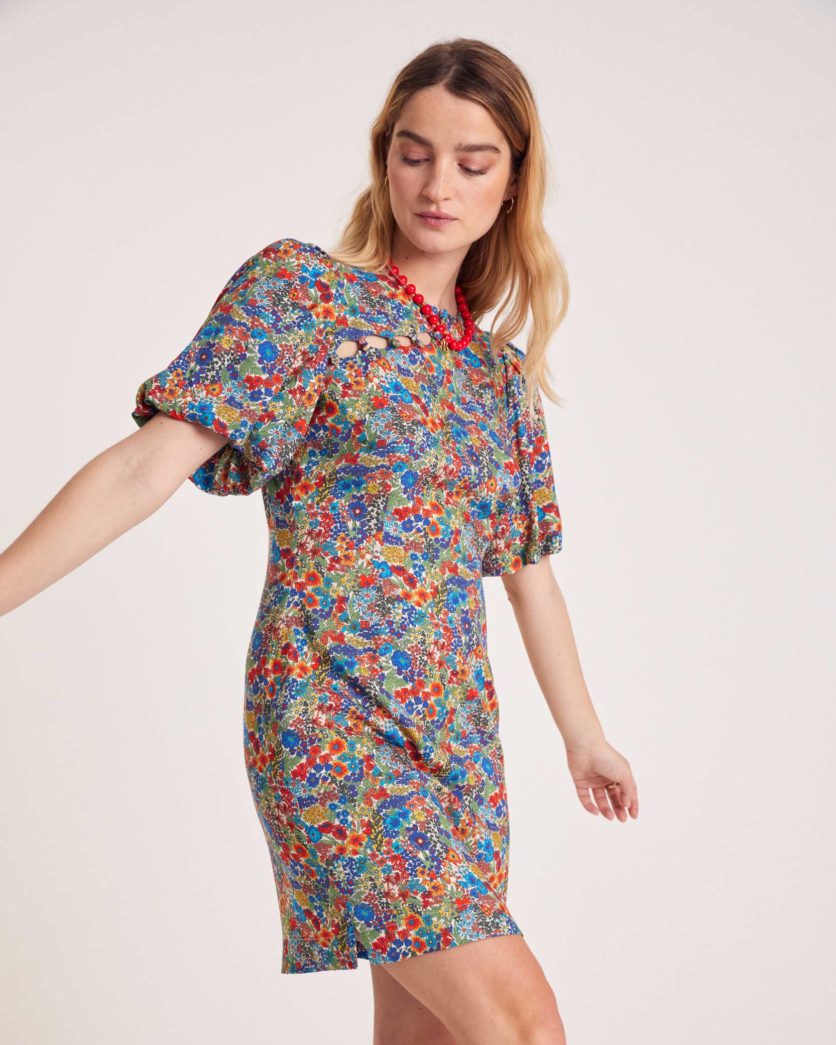 Dress Charlotte in fabric Liberty blue and yellow