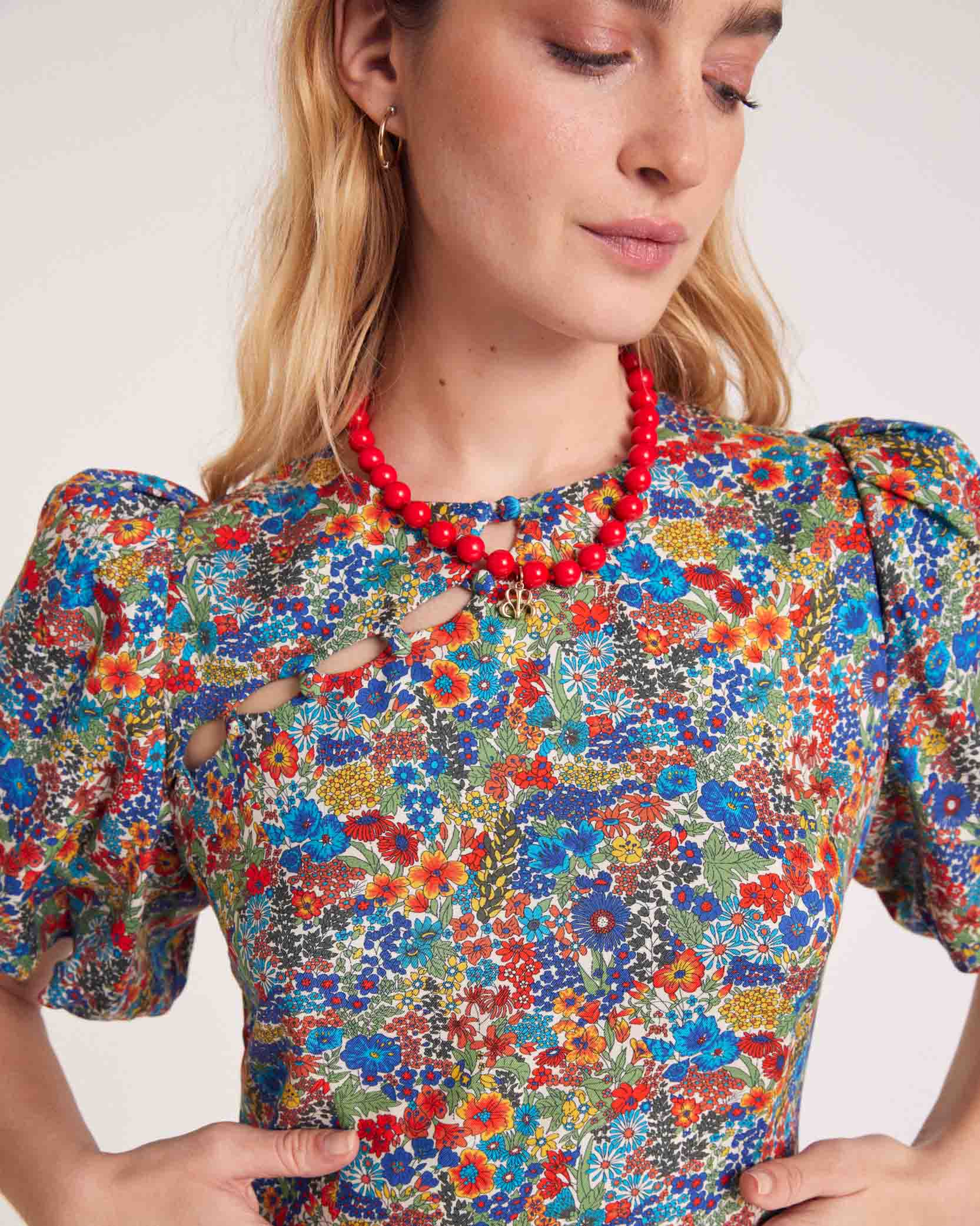 Dress Charlotte in fabric Liberty blue and yellow
