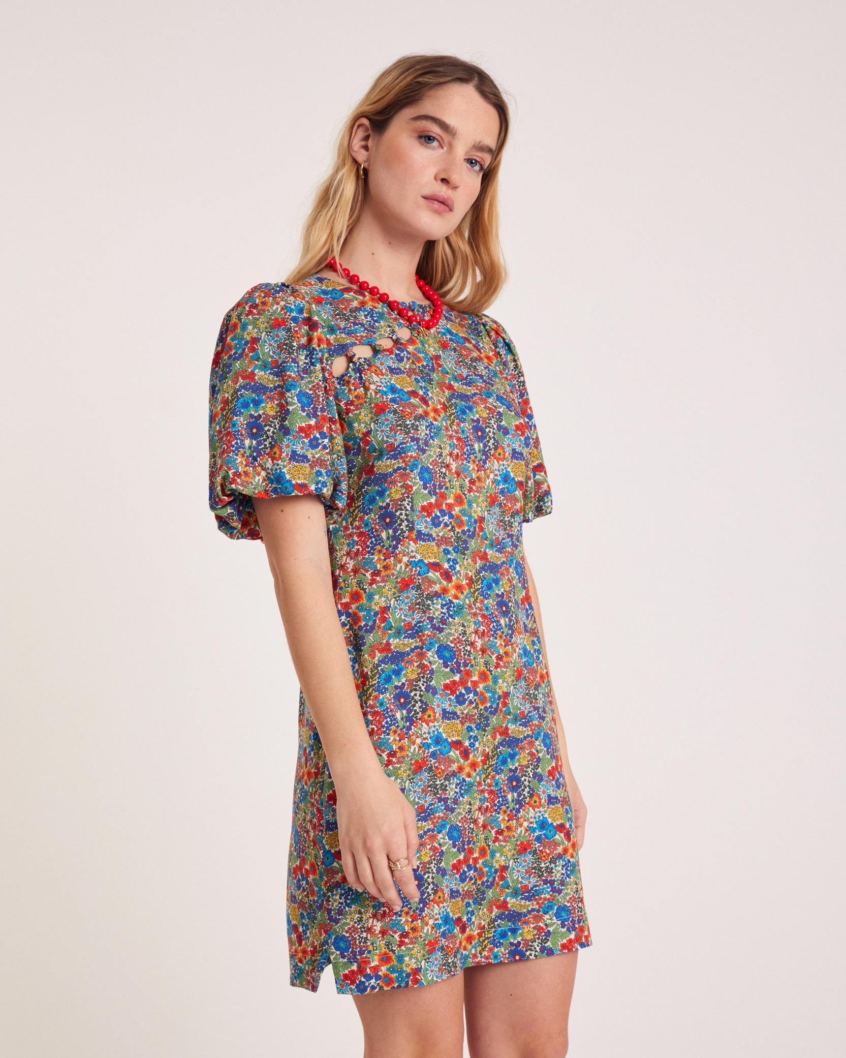 Dress Charlotte in fabric Liberty blue and yellow