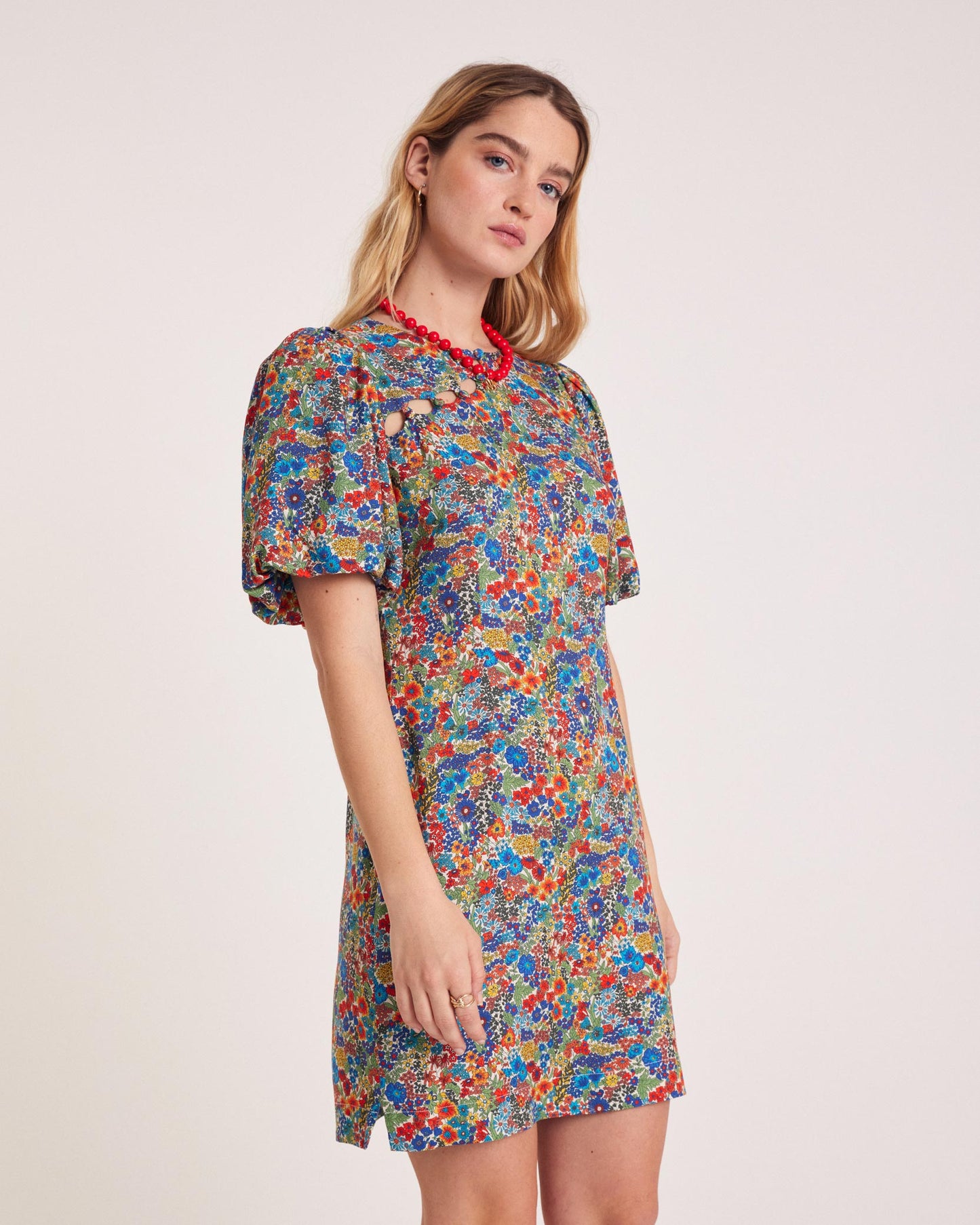 Robe Charlotte en tissu Liberty bleu et jaune