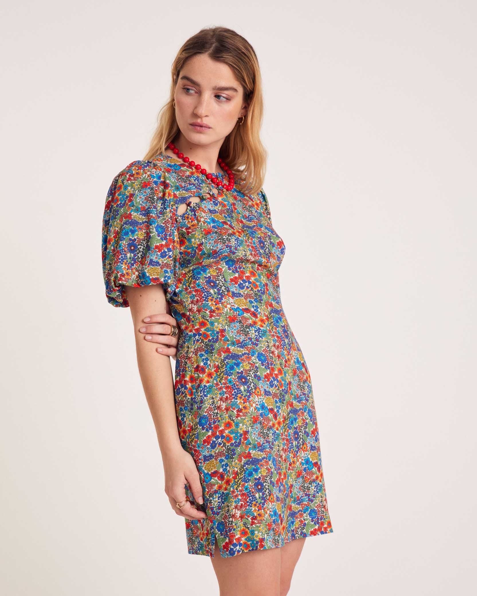 Dress Charlotte in fabric Liberty blue and yellow