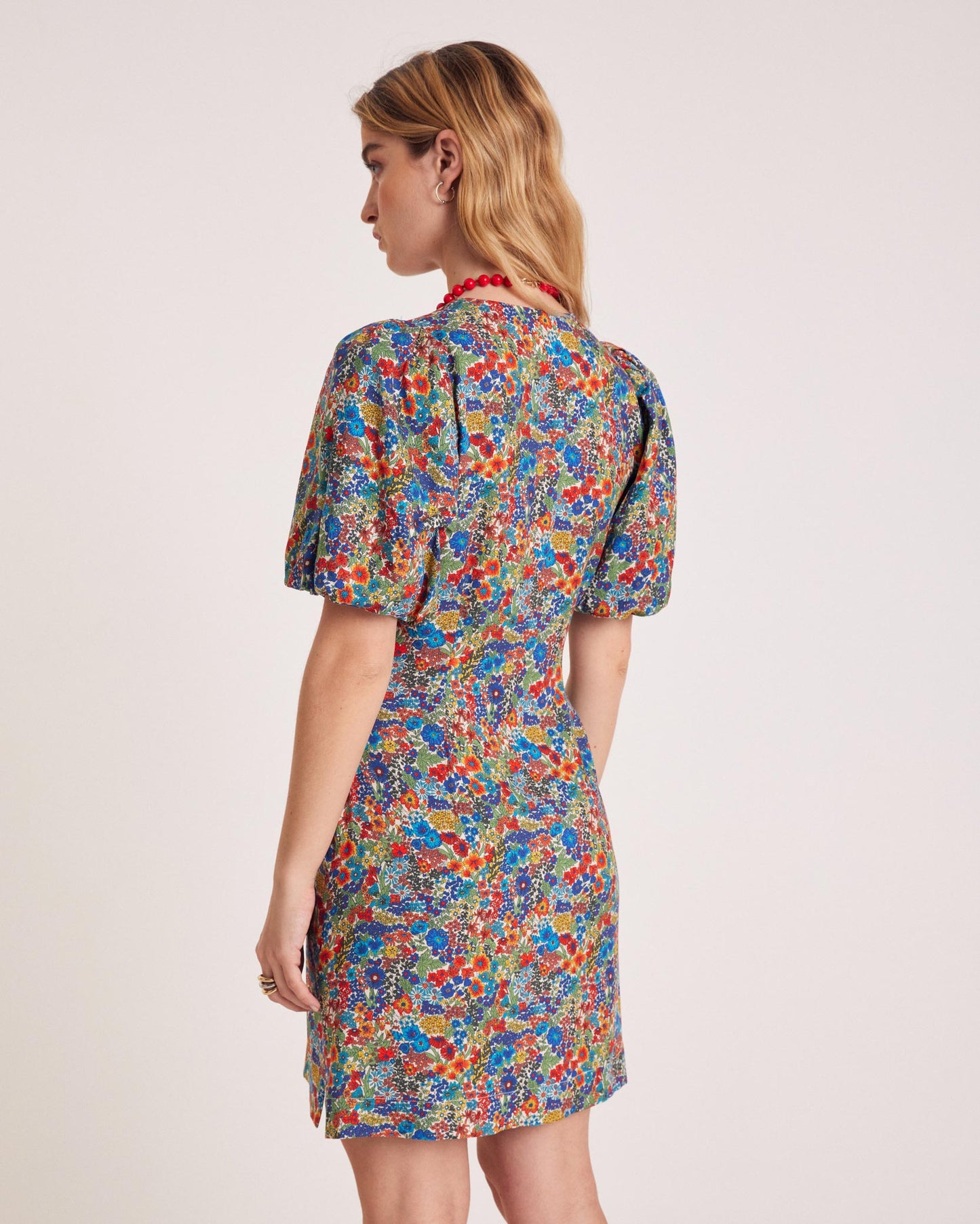 Robe Charlotte en tissu Liberty bleu et jaune