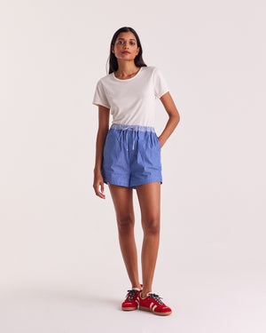 Lelio blue striped patchwork shorts