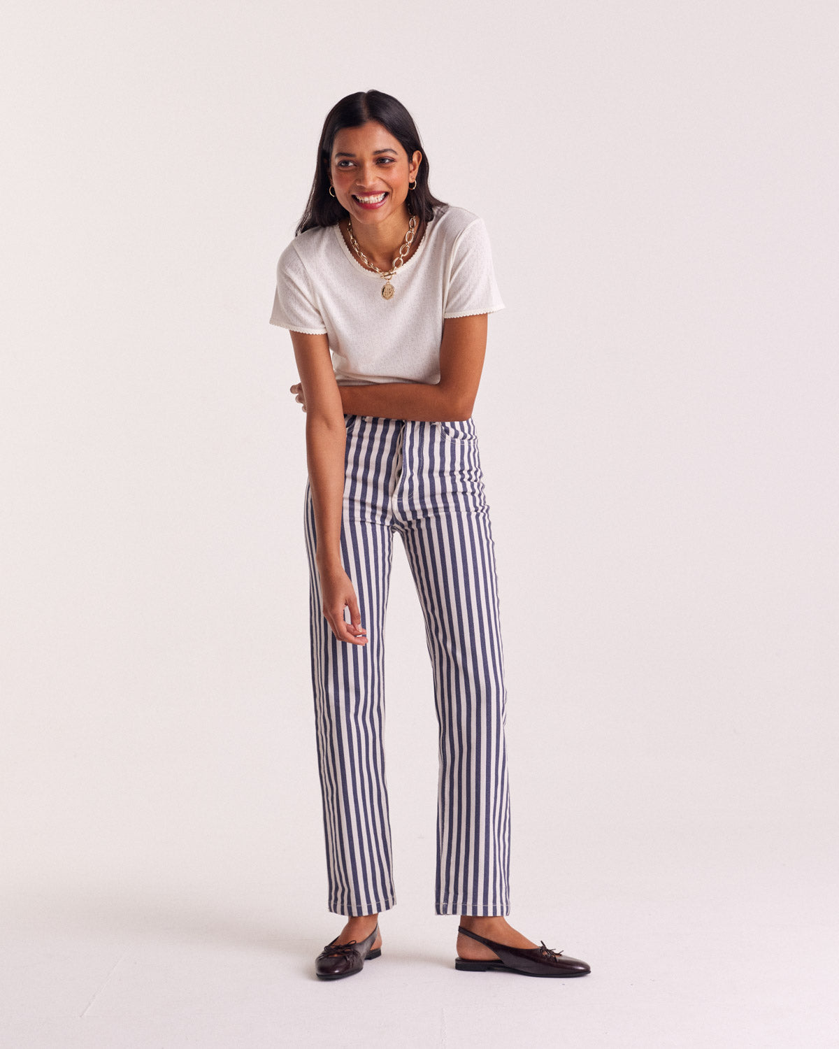Jeans Robi stripes navy and ecru