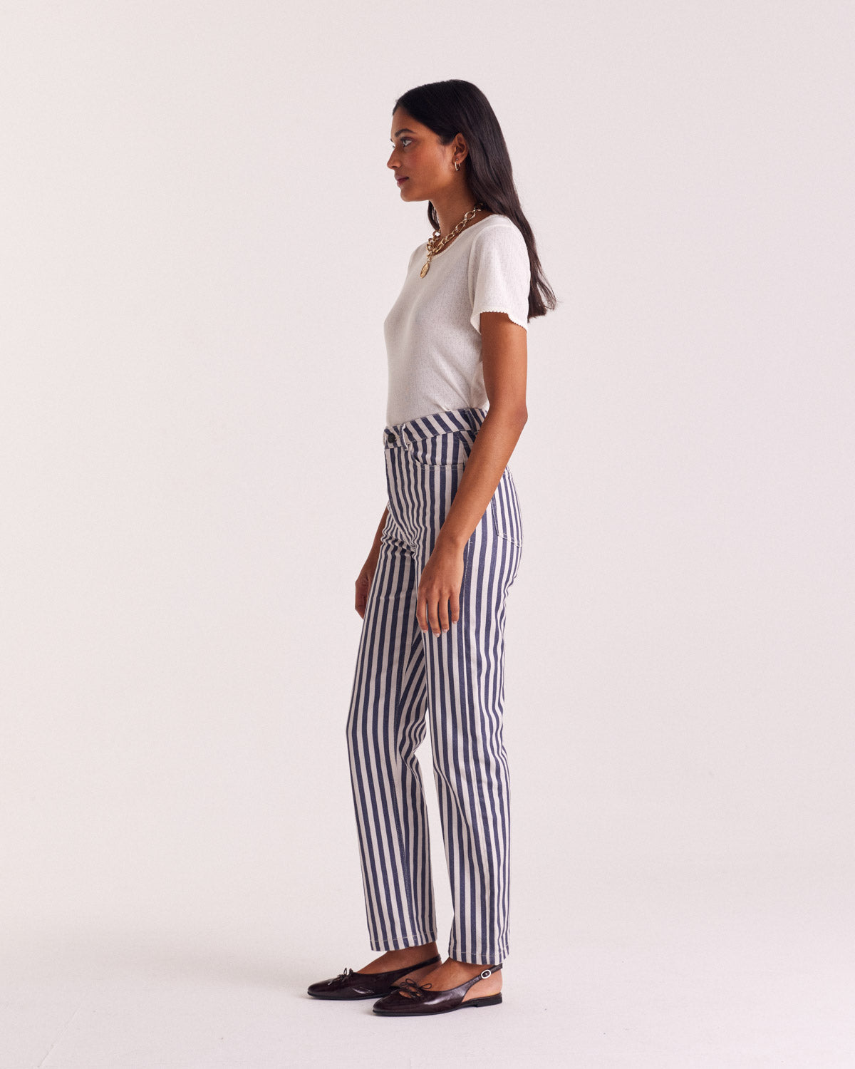 Jeans Robi stripes navy and ecru