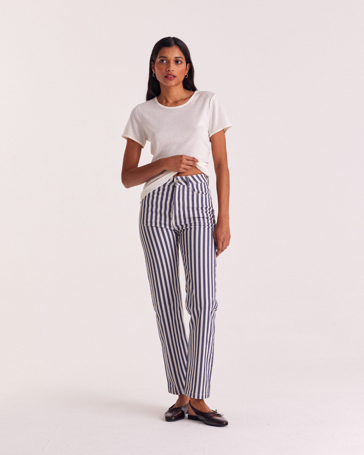 Jeans Robi stripes navy and ecru