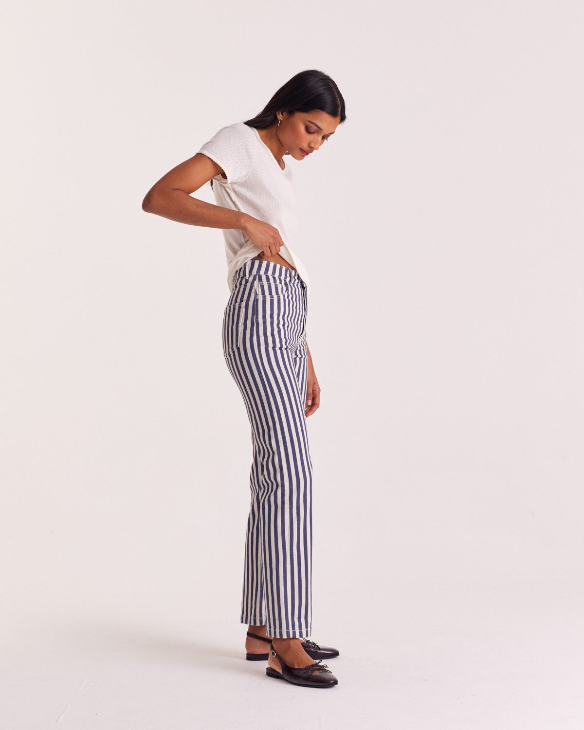 Jeans Robi stripes navy and ecru