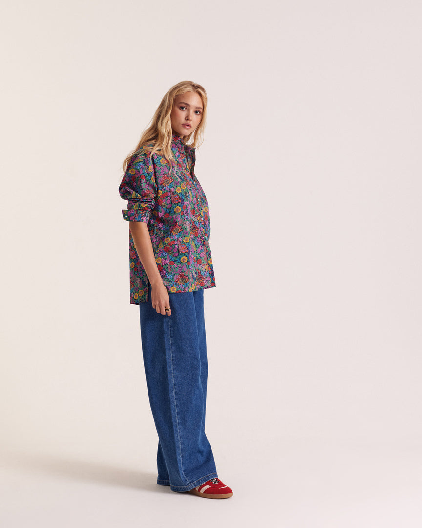 Camicia Hector in tessuto Liberty viola, rosa e giallo