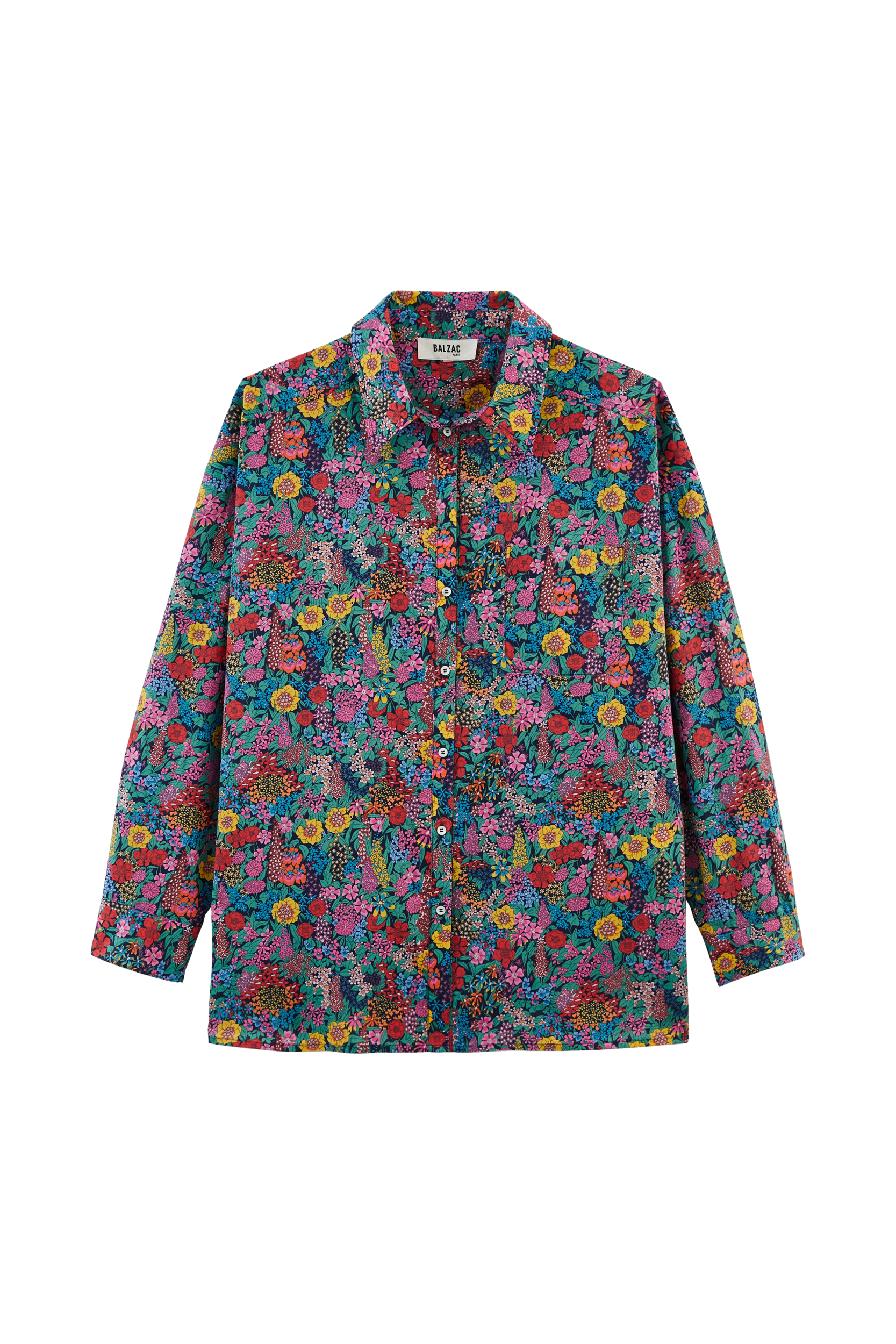Camicia Hector in tessuto Liberty viola, rosa e giallo