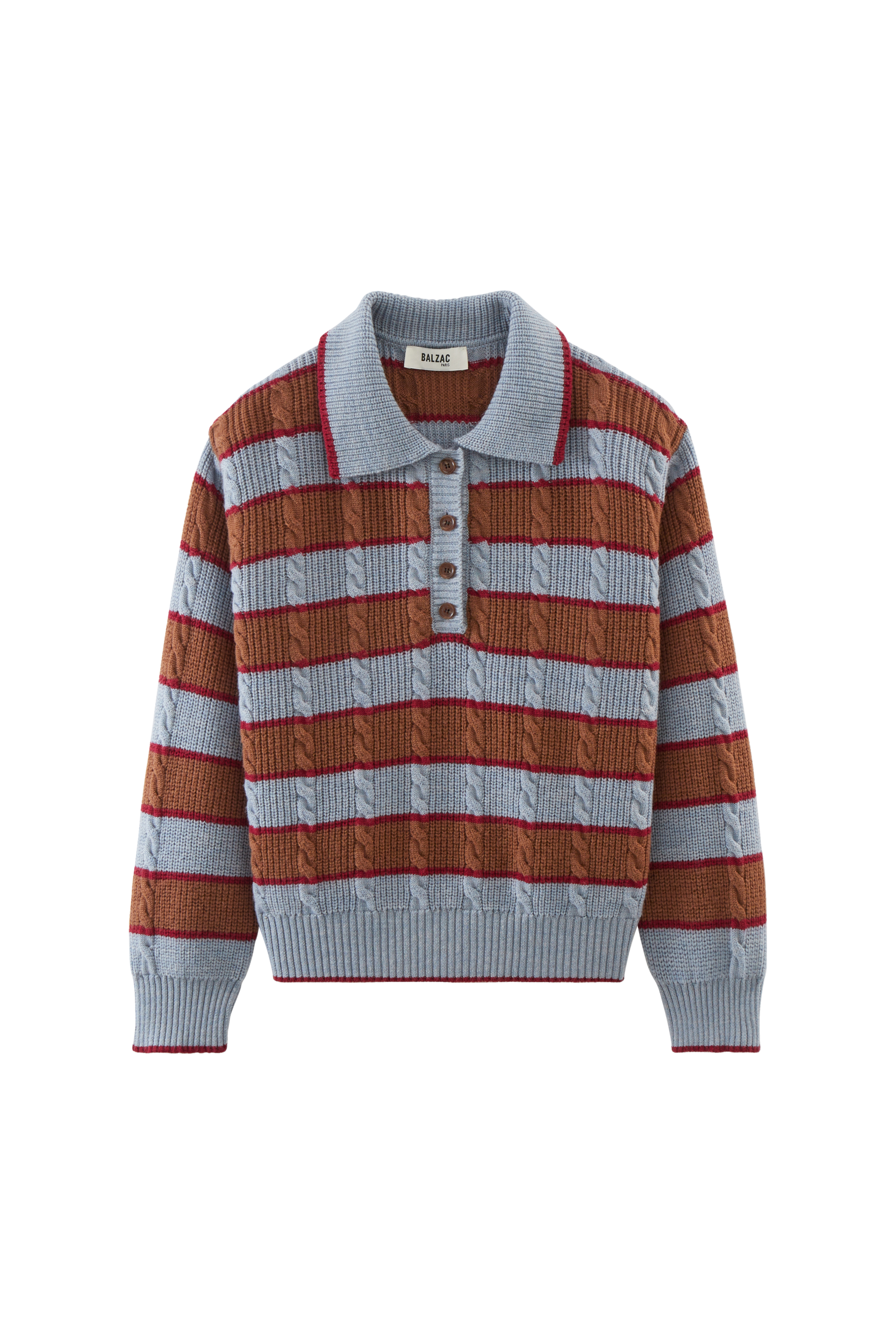 Sweater Isidore stripes blue, cinnamon and burgundy