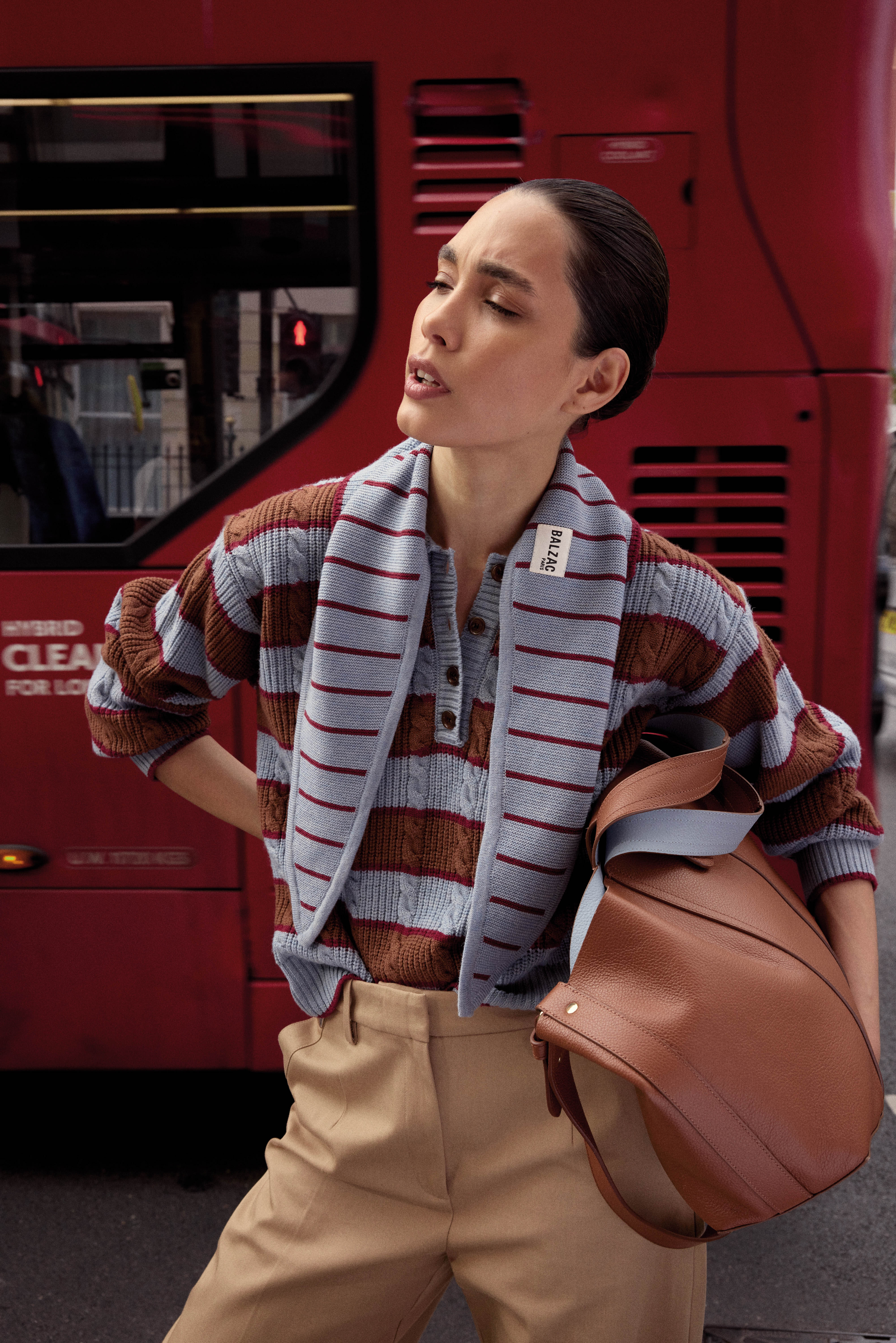 Sweater Isidore stripes blue, cinnamon and burgundy