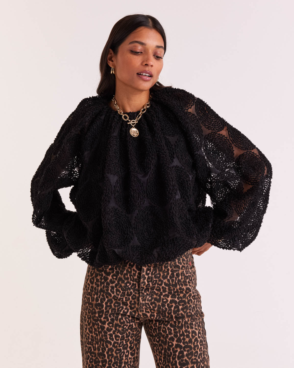 Blouse Ambre noir texturé