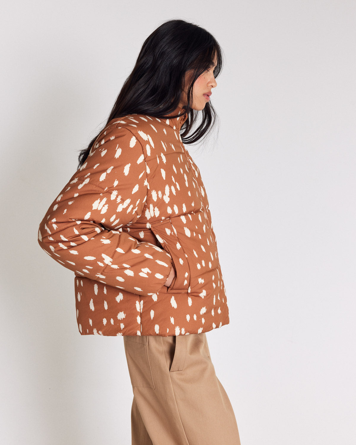 Gisele cinnamon speckled down jacket