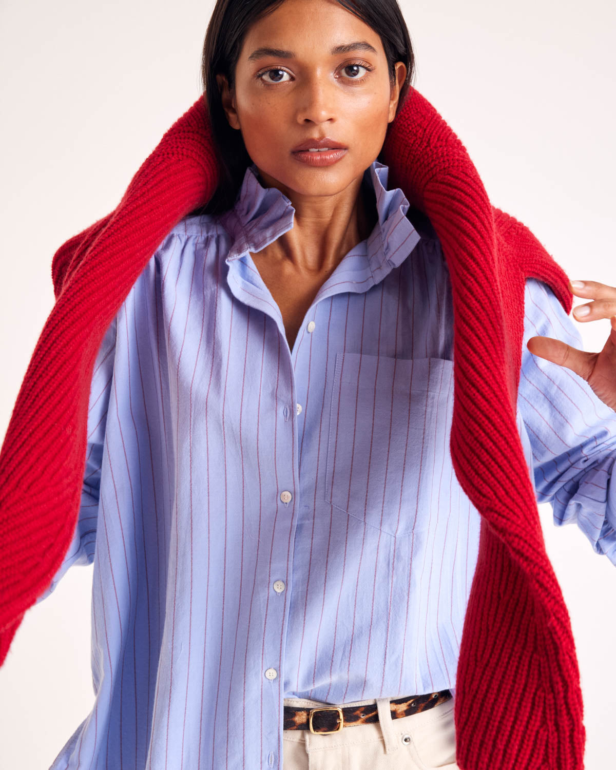 Chemise Léonor rayures bleu et rouge