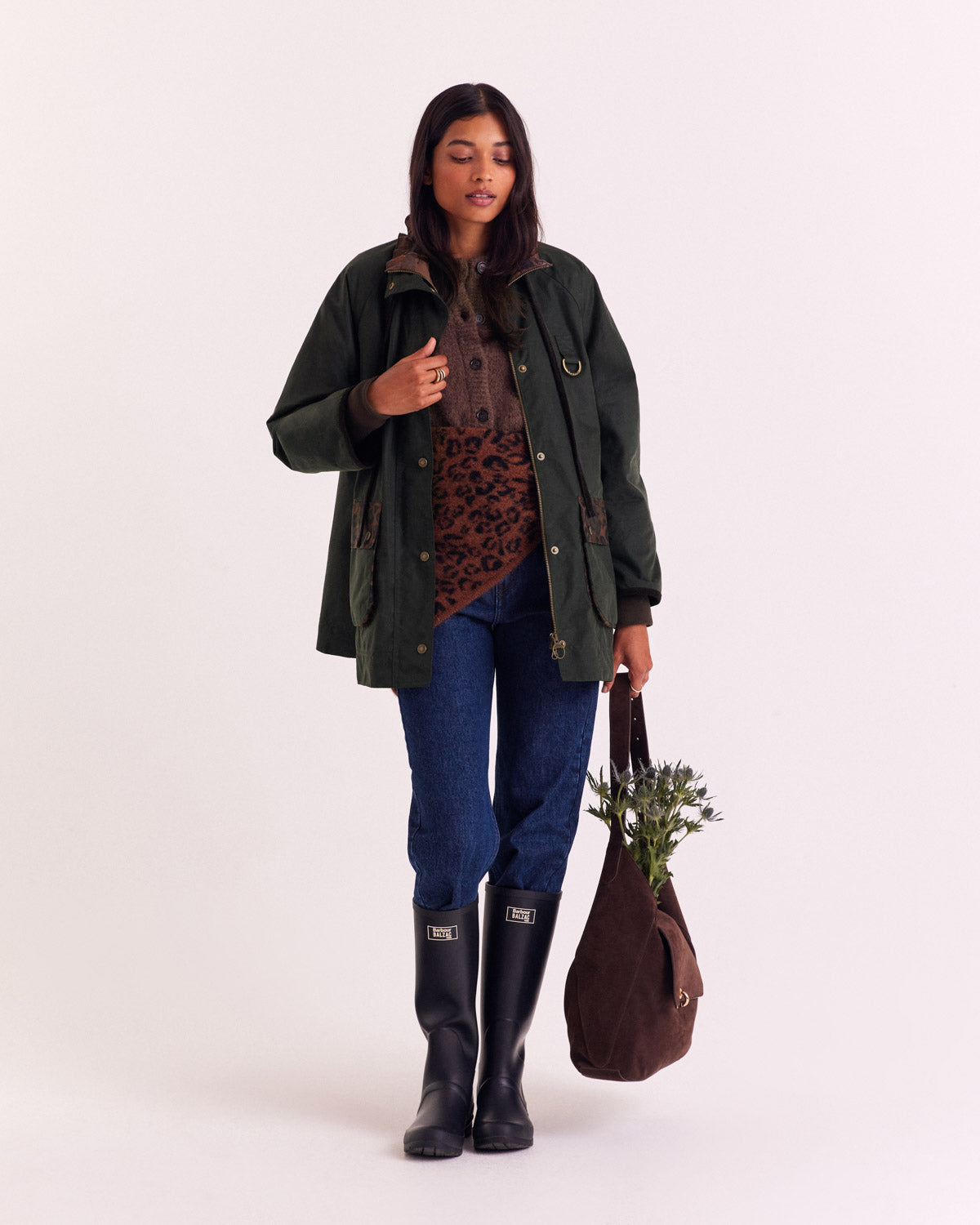 Jacket Anaïs khaki and leopard tawny Barbour x Balzac Paris