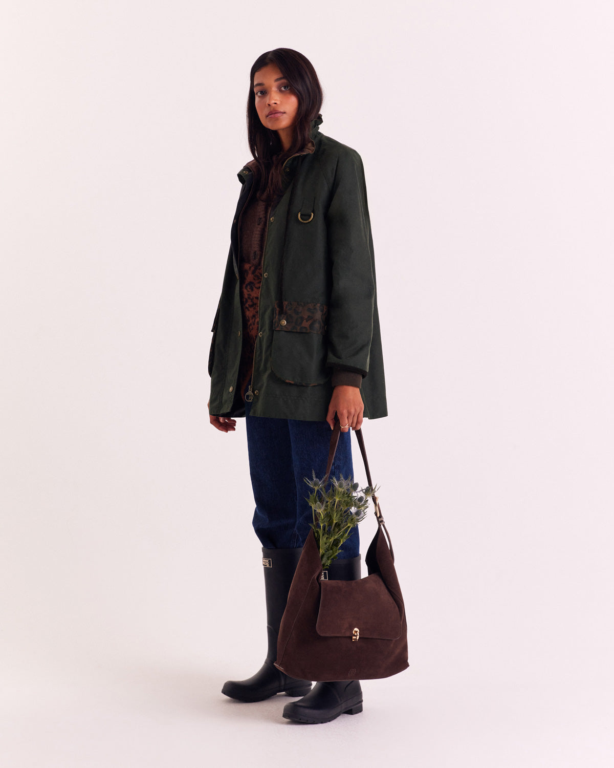 Jacket Anaïs khaki and leopard tawny Barbour x Balzac Paris