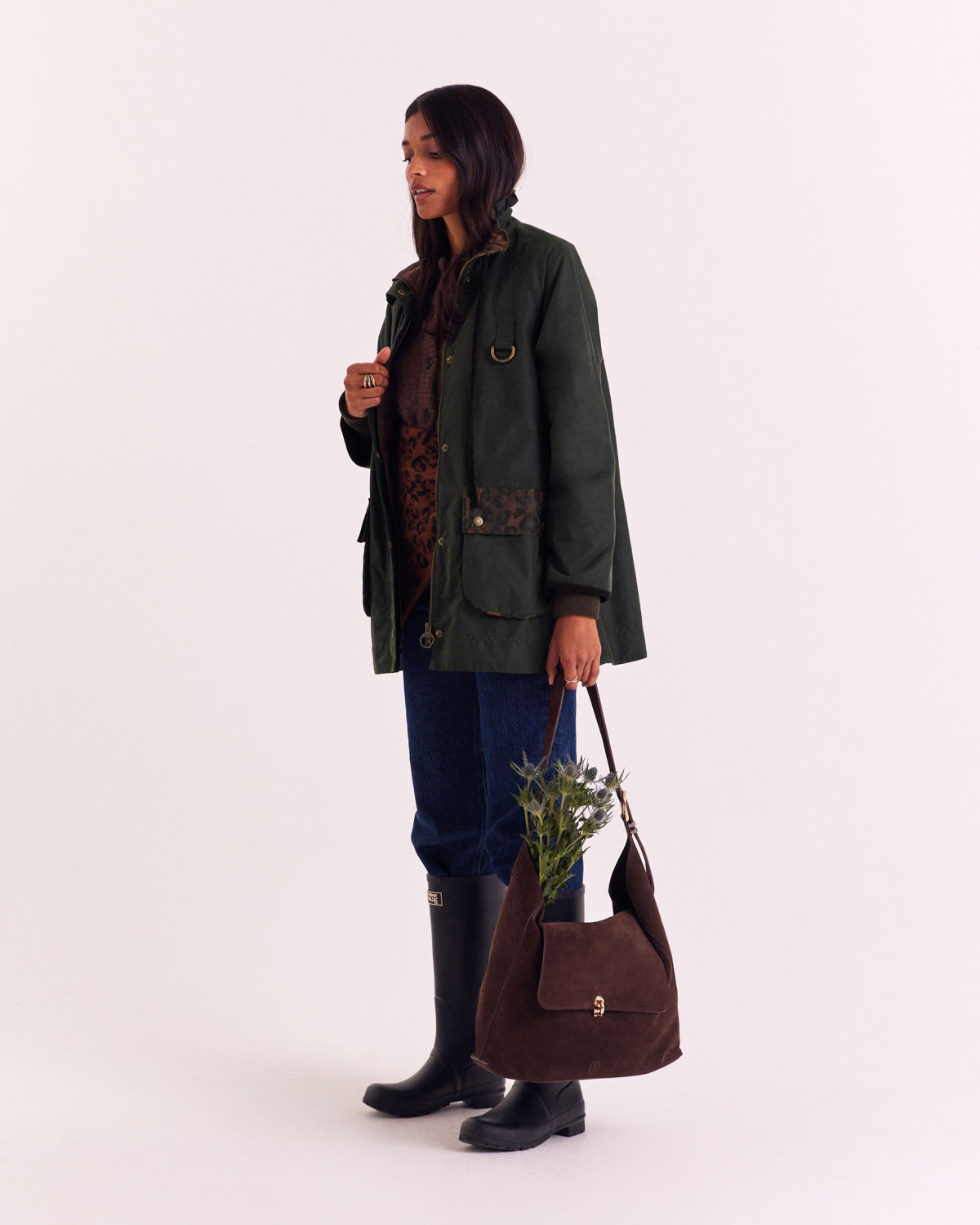 Jacket Anaïs khaki and leopard tawny Barbour x Balzac Paris